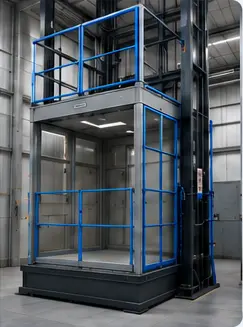 Gray steel industrial lift shaft frames and structure